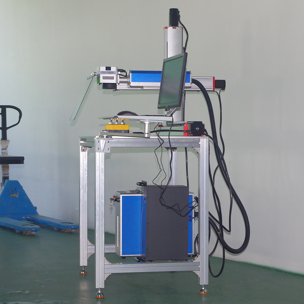 Máquina de marcação a laser de fibra JPT 20/30/50/60/80/100W com mesa grande de área de trabalho motorizada XYZ 3 eixos